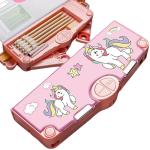 RADHEY PREET pen, pencil, etc. stationery storage case in unicorn print | Available in multi-color | Button deformation stationery case
