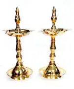 NAAYAGI - Pure and Traditional Brass Made Kerala Fancy, Nilavilakku, kuthuvilakku, Diya, Diwali Diya - Set of 2 - Small - 20.5 cm ( Brass)