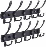 Kienlix Stainless Steel 5 Pin with Double Alloy Hook Cloth Hanger Wall Mounted Bathroom Cloth Hanger,Cloth Wall Hook,Door Hooks Rail for Hanging Keys, Clothes, Towel (Black, Pack Of 1)