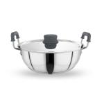 Bergner Eternity Stainless Steel Kadai / Kadhai with Stainless Steel Lid, Triply Bottom, Induction Base and Silicone Grip Handle, 7 Year Warranty, 24 cm, 3.2 Liter, Silver