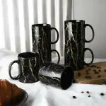 The Decor Mart Black Glazed and Golden Coffee /Tea/ Milk Mug - Set of 6 (280 ml)