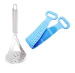 URBAN BUY Stainless Steel Potato Masher With Cleaning Rubber Scrub Belt and Multicolour, Pack of 2