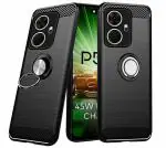 Unistuff Back Case Cover for Itel P55 Plus with Magnetic Kickstand | Premium Matte Finish | Camera Bump Protection | Rubberized Ring Cover - Night Black, 78593