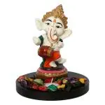 eCraftIndia Lord Ganesha Playing Dholak with Wooden Base, Fragranced Petals & Tealight 16.5 x 15 cm