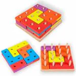 SmartBee Toys Shape Tetris Geometry Puzzle with Activty Flashcards & 23 Pieces | Educational Wooden Toys | Stacking and Sorting, Colour Recognition, Cognitive Skill Development | Age 3-7 | Gift for Kids.