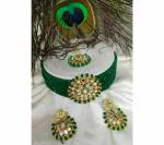 Gyaan Jewels Handmade Gold Plated Alloy Necklace, Earring and Maang Tikka Set Green (Women) Free Size