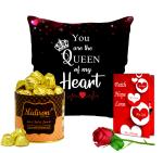 Midiron Valentine's Day Gift for Wife/Girlfriend|Romantic Gift for Husband/Boyfriend| Birthday gift for Wife ( Chocolate Box, Artificial Rose, Greeting Card, Cushion)