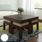 LAXMI NATURE WOOD Solid Sheesham Wood Coffee Table With 4 Stool | Square Centre Table With Stool | Center Table With 4 Stools For Living Room | Patio Table With 4 Puffy For Home | Rosewood, Espresso Finish