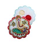 CRAFTAM Marble Made Ganesha Leaf Shape Roli Rice Kumkum Ganesh Chopra With Roli Rice