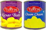 Yuvraj Sweets Kesar Cham Cham and Kesar Bati Combo Tin Pack 2 (1 kg x 2)