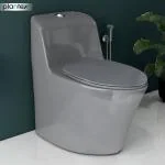 Plantex Imported Commode for Toilet/Siphonic Vacuum Jet Flush Ceramic Western Commode/One Piece Western Toilet with Soft Closing Toilet Seat - S Trap (Grey)
