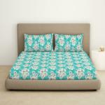 Welspun Dazzle Softtouch and Wrinklefree Sateen Microfiber Double Bedsheet with 2 Pillow Covers 220 X240 Cms |43 X68 Cms OrnatePrint | Pool Blue