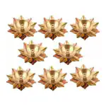 pujaNpujari Lotus Shape Kamal Patti Akhand Diya Jyothi Oil Deepam Brass for Puja and Diwali Set of 8 Brass (Pack of 8) Table Diya Set (Height: 1.3 inch)