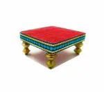 Shinde Exports Red Wooden Meenakari Chowki Bajot Choki Chaurang Patla For Idols And Pooja Articles, 8.5 X 8.5 Cm