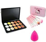 Plethora Qumeidie 15 Shades Cosmetic Powder Makeup Eyeshadow Palette & 7 Pcs Mini Makeup Brushes & Makeup Blender Puff