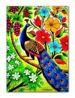 Tamatina Multicolor Modern Art Garden Peacock Nature Art Canvas Painting - 36X27 Inch