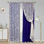 Jvin Fab White, Blue Silk Burnout Grommet Eyelet Curtain, 9.5 Feet (Set Of 2)