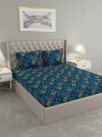 Raymond Home Blue Ethnic 100 % Micro Fibre 1 Double Bedsheet with 2 pillow covers