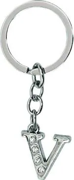 Blue Aura Shubhkraft Silver Metal Alphabet Letter V Keychain