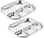 Dokchan Silver Solid Stainless Steel Partition Plate 4 In1, Bhojan Thali (Pack Of 2)