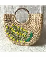 Saanjh Yellow Seagrass Hand-Embroidered Flower Handbag - 35Cm X 10Cm X 25Cm