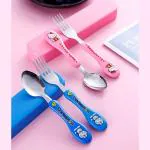 KATHIYAWADI Spoon & Fork Set - Stainless Steel with Carry Case for Kids with Cute Character (Multicolor)