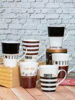 ROXX Multicolor Large Coffee Riso (Set of 6pcs) Bone China Coffee Mug (300 ml, Pack of 6)