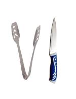 Urban Buy Stainless Steel Momo Tong with Kitchen Vegetables Cutting Heavy Knife and Multicolour, Pack of 2