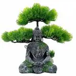 Jainsons Pet Products Meditating Buddha Statue and Artificial Plant for Aquarium Fish Tank Decoration Combo Pack Ornament and Plant (Pack of 2)