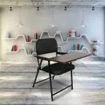 FURNIMAX Folding Study Chair With Cushion & Adjustable Writing Pad Fabric Study Folding Chair (Black)