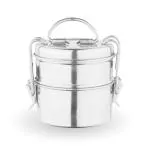 Omega Stainless Steel 2-Tier Compartment Tiffin/Lunch Box with Clip Lock - 700 ML (Size 7X2)