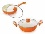 Nirlon Orange Aluminum NonStick Ceramic Fry Pan 1.5 L & Deep Kadhai 3L With Glass Lid