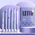 SAMVARDHAN Pastel Gel Pens Highlighter Set, Aesthetic School Supplies 5PCS Retractable Blue Ink Pens with 1PCS Highlighter, 0.5mm Fine Points Pens for Writing (Purple)