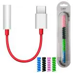 TECHYSPOT USB Type C to 3.5 mm Aux Earphone Jack Adapter with Cable Protectors (Combo)