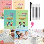 TNEMEC Magic Reusable Writing Practice Number Tracing Calligraphy English Copybook Exercise Book Set for Kids and Children - 4 PCS Magical Letter Book Set + 10 Refills + Pen + 1 Finger Gripper