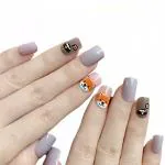 Secret Lives Acrylic Press on Artificial Designer Fake Nails Extension Grey Glossy Color Cute Pub Design 24 pcs Set with Glue Sheet