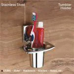 GLOXY ENTERPRISE Square Shape Wall Mount Stainless Steel Toothbrush Holder, Tumbler Stand soap and Brush Holder for Bathroom