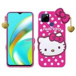 JOBINKA (Hello Kitty Realme C21Y Pink) Hello Kitty Rupper Back Case Cover |3D Cute| Soft Silicone Back Cover with Pendant Compatible for Realme C21Y / C25Y (Pink)