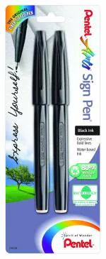 Pentel Arts 2.0 MM Fibre Tip Water Based Sign Pen | Non-refillable | Ideal For Modern Calligraphy & Decorative Writing | Ink Colour - Black | Pack of 4