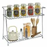 GESCHIR Heavy Duty Stainless Steel 2-Tier Kitchen Rack/Storage Shelf | Spice Jar Rack - Multipurpose Storage Rack for Kitchen (Chrome, Tiered Shelf)