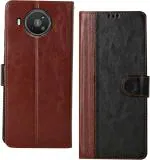 Hupshy Nokia 8 V 5G UW Black And Brown Leather Back Cover (Pack Of 1)