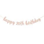 Festiko Glitter Happy 20th Birthday Banner, 20 Sign Banner, Cheers To 20 Years Birthday Party Bunting Decorations Rose Gold