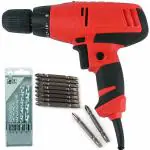 MLD pistol grip drill machine electric screwdriver with reverse forwarded rotating 10mm gun for torque facility 350w 750r/min power drill & magnetic PH2 +/- bit 5pcs hss bit set - [color_multi/Plastic]
