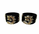 Aashirwad Traders Handmade Black Shine Silk Thread, Kundan and Plastic Bangles (Women) - 2.6 (set of 2)