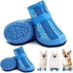 KUTKUT Small Dog Shoes Anti-Slip Dog Boots Paw Protective with Reflective Straps Soft Mesh Breathable Adjustable Puppy Dog Shoes Booties with Zipper for Small & Medium Dogs 4PCS  Blue