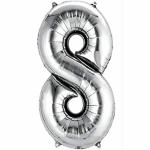 Solid 8 Number Numeric Digit Silver Foil Balloon