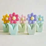 DEEPSEA Flower Daisy Soy Wax Candle SET Flower Set | Spring | Cute Gift | | Perfect for Gifts | Birthday Candles Pack of 3
