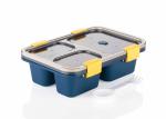 MAGIC PLUS Lunch Box for Kids 3 Compartment - Tiffin Box for Office Women & Men with Fork, BPA-Free and Food-Safe Materials Lunch Box (Pack of 1) Durable Perfect Size for On-The-Go Meal (Nevy Blue)