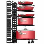 Axmon Kitchen Cabinet Cookware Organizer Stand Heavy Duty Metal Multipurpose 5 Adjustable Compartments Kitchen Pan, Pot Rack Storage Holder for Kitchen Utensil l Set of 1 - Matt Black, Tiered Shelf