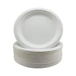 Deera White Eco-Friendly Disposable Bagasse Plates 7 Inch - 100 Pcs